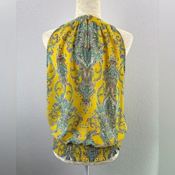 Rose & Olive High Neck Halter Top Yellow Floral Print Size Small - Picture 4 of 8